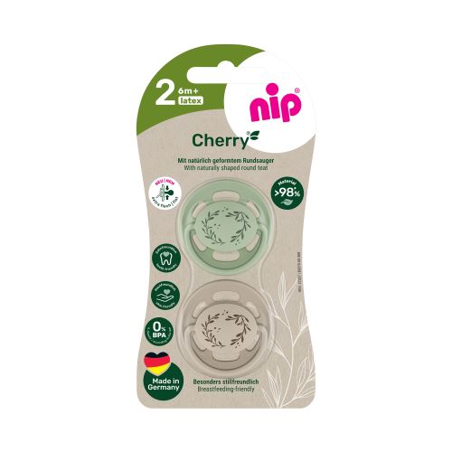 NIP CHERRY PREMIUM line šidítko, kaučuk,velikost 2 (6m+), 2ks, green/brown (5)