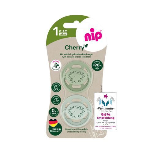 NIP CHERRY NATURE line cumlík kaučuk, veľkosť 1 (0-6m),2ks, green/green (5)