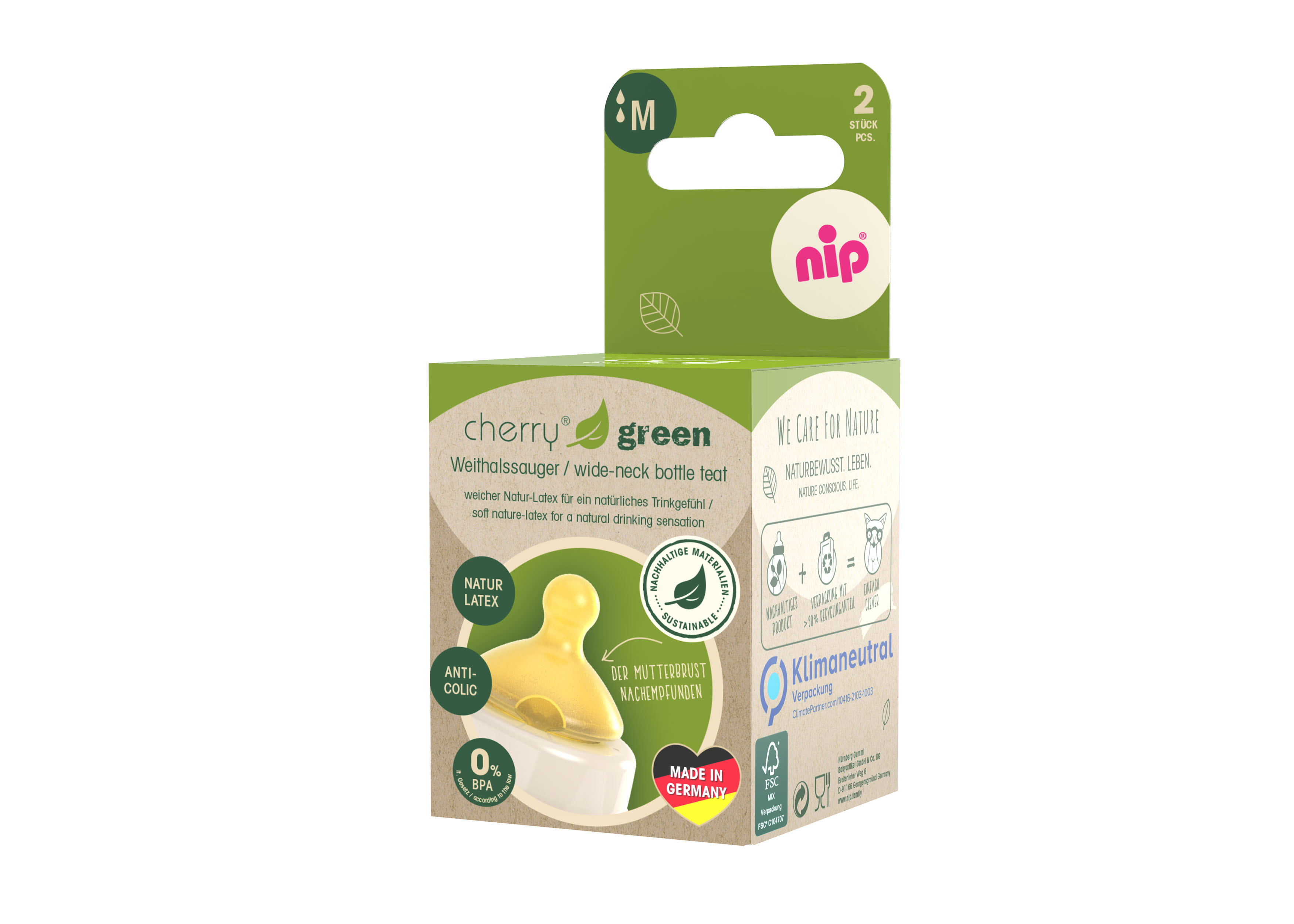 Nip cherry green dudlík široký, kaučuk-m, 0m+, 2ks xx