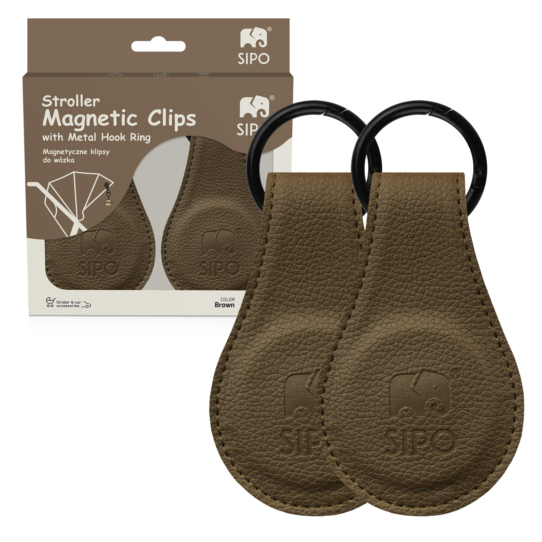 Sipo Magnetické klipy na kočárek, 2ks, hnědá
