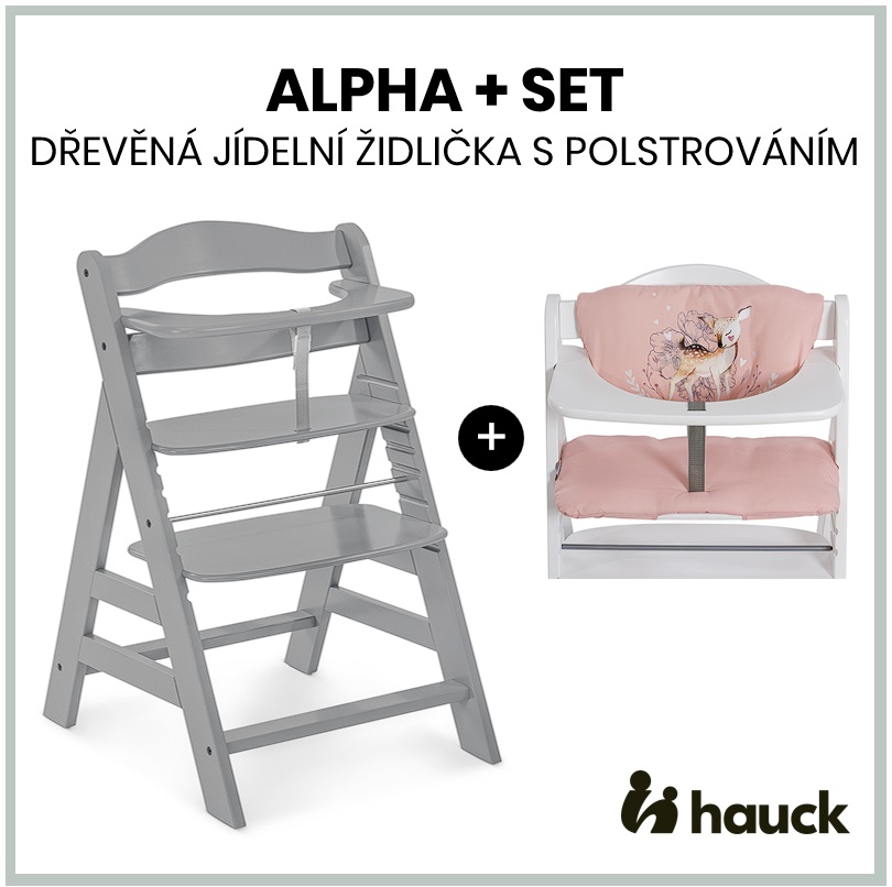 Hauck alpha+ set 2v1 dřevěná židle, grey + polstrování sweety
